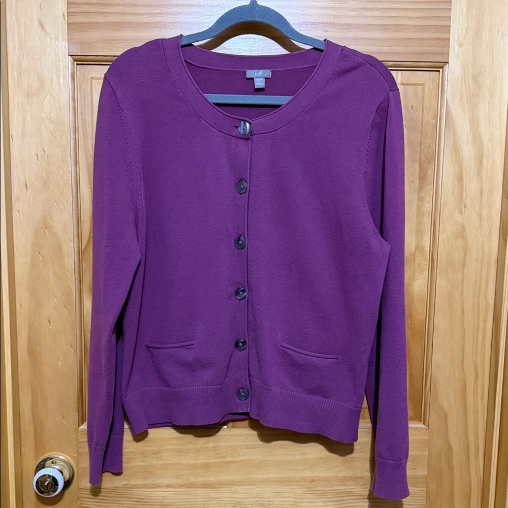 J. Jill Plum/Mauve Button Front Women's Cardigan Sweater, Size XL.